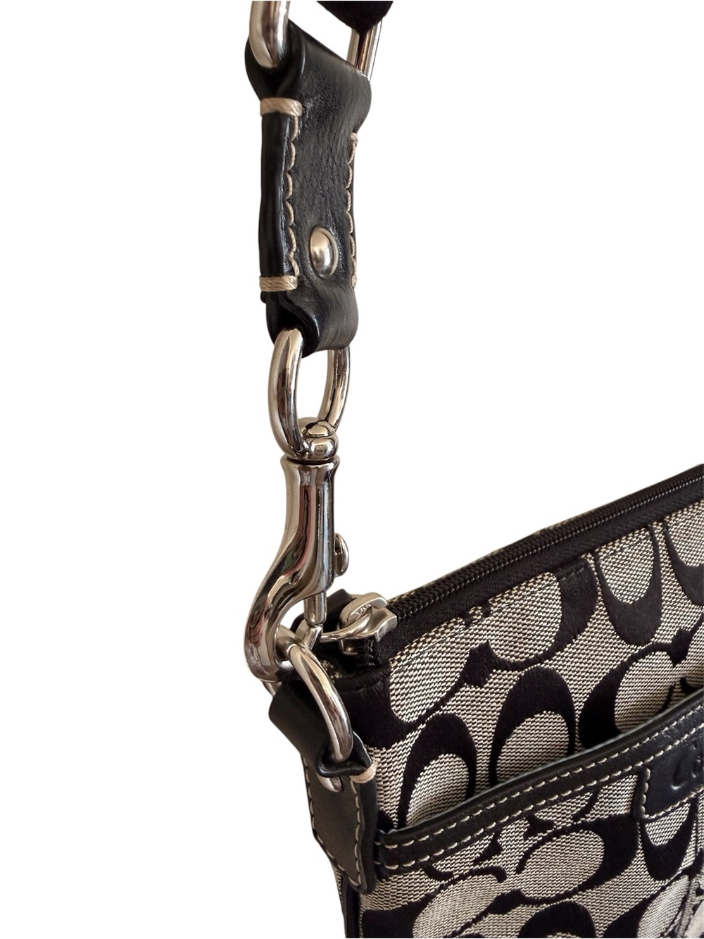 Coach Penelope Signature Jacquard Crossbody Bag Black Grey Canvas Leather Trim - Picture 7 of 7